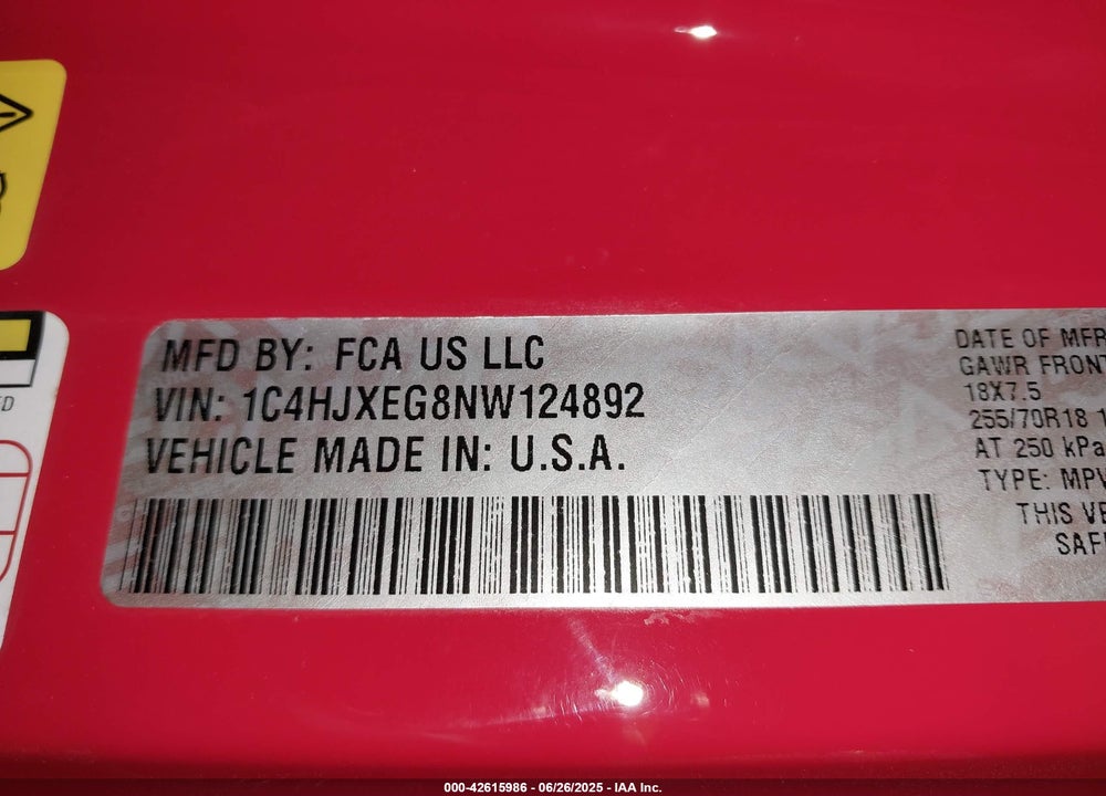 2022 JEEP WRANGLER UNLIMITED VIN: 1C4HJXEG8NW124892