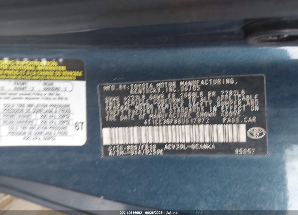 2006 TOYOTA CAMRY SOLARA VIN: 4T1CE38P86U617872