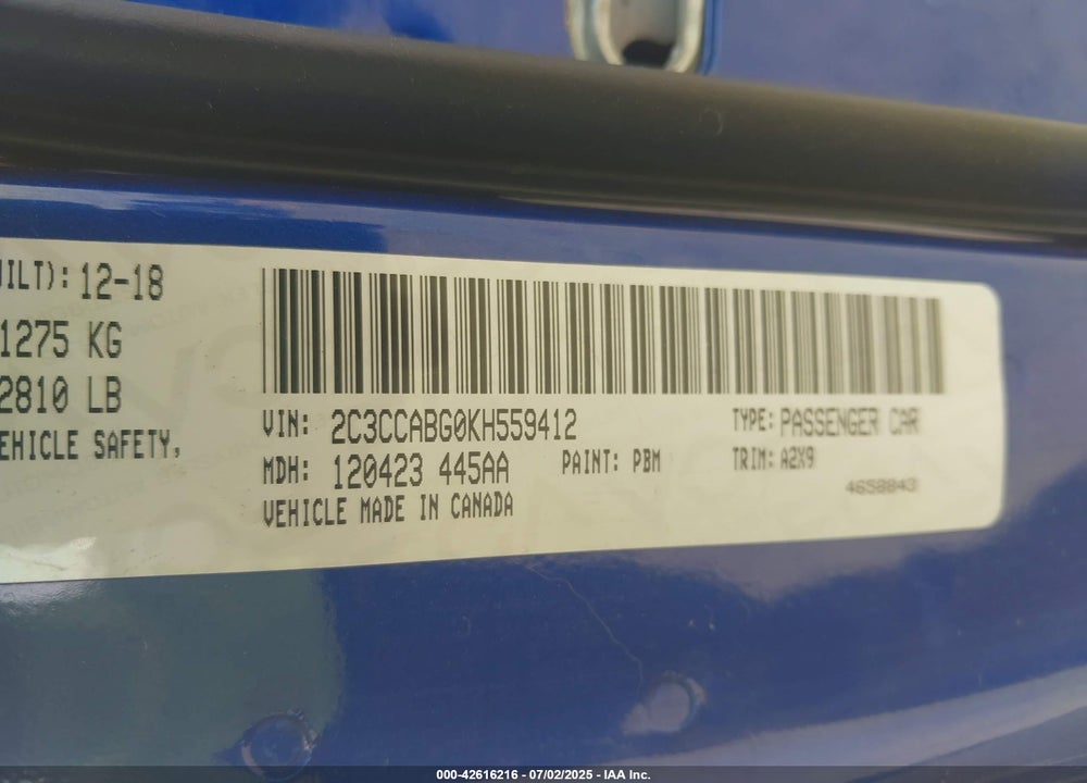 2019 CHRYSLER 300 VIN: 2C3CCABG0KH559412