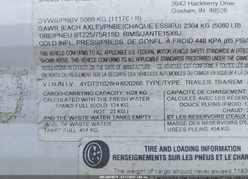 2017 DUTCHMAN ASPEN TRAIL VIN: 4YDT31028HH920268