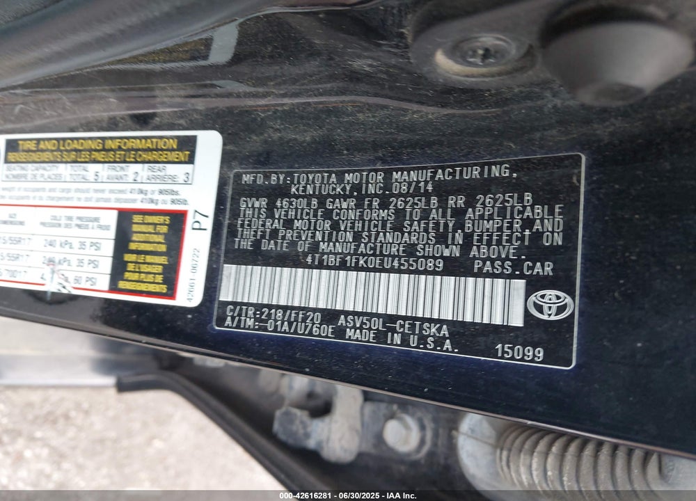 2014 TOYOTA CAMRY SE VIN: 4T1BF1FK0EU455089