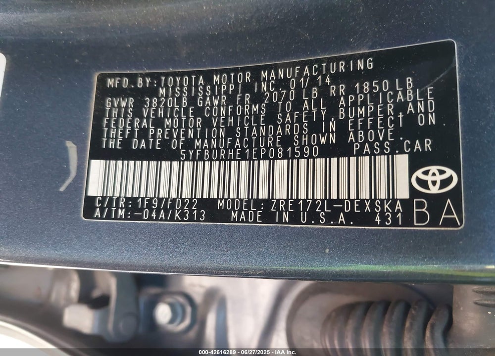 2014 TOYOTA COROLLA VIN: 5YFBURHE1EP081590