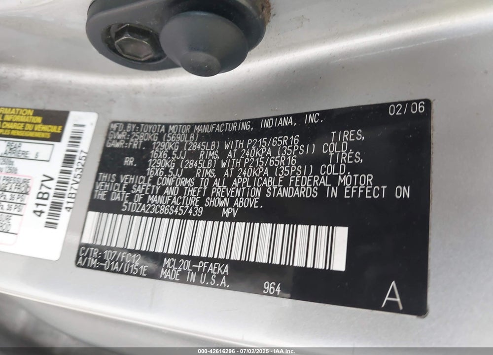 2006 TOYOTA SIENNA VIN: 5TDZA23C86S457439