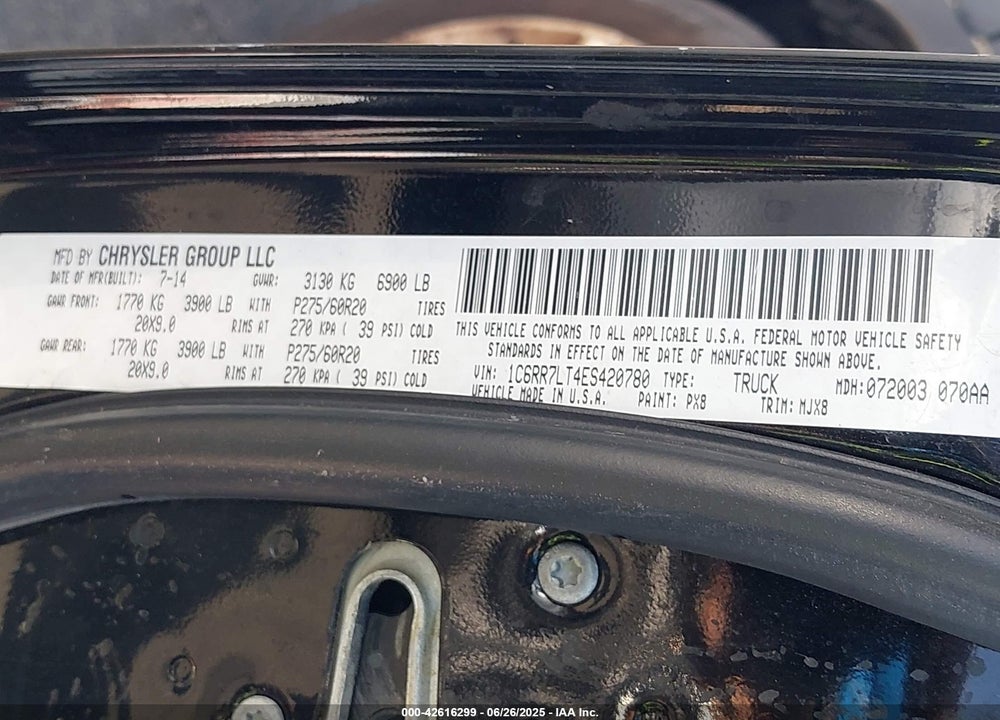 2014 RAM 1500 VIN: 1C6RR7LT4ES420780