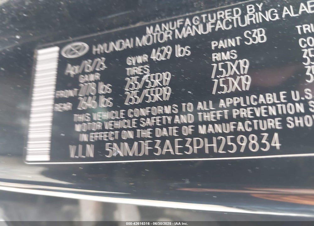2023 HYUNDAI TUCSON VIN: 5NMJF3AE3PH259834