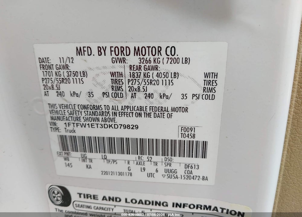 2013 FORD F-150 KING RANCH VIN: 1FTFW1ET3DKD79829