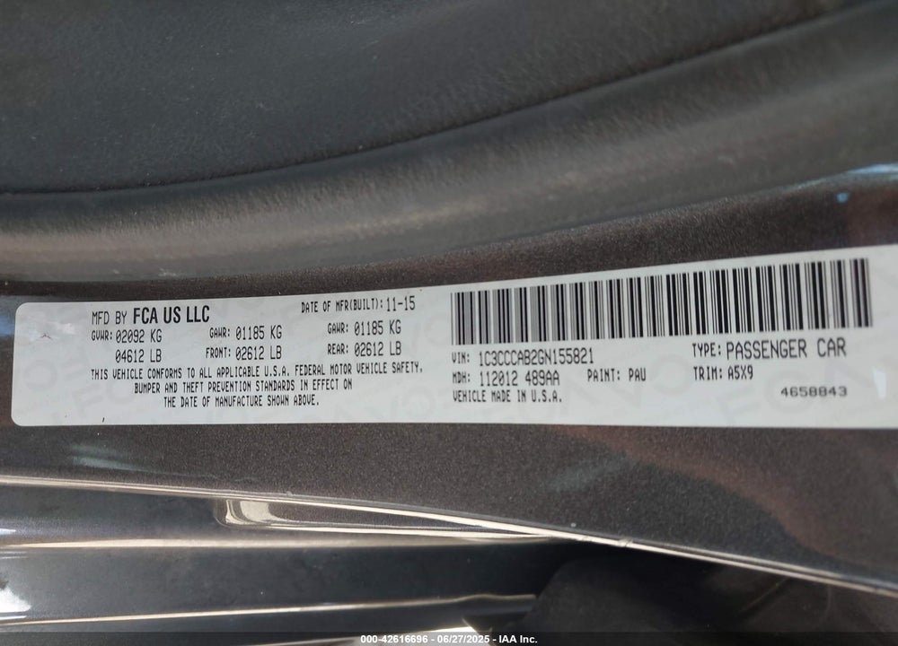 2016 CHRYSLER 200 VIN: 1C3CCCAB2GN155821