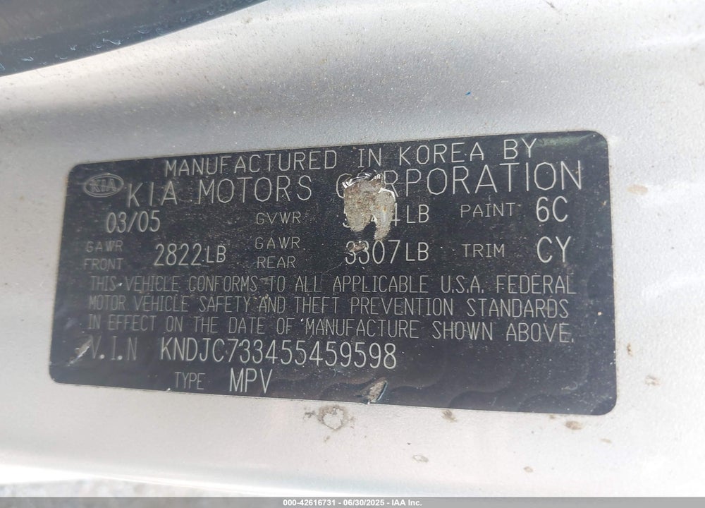 2005 KIA SORENTO EX/LX VIN: KNDJC733455459598