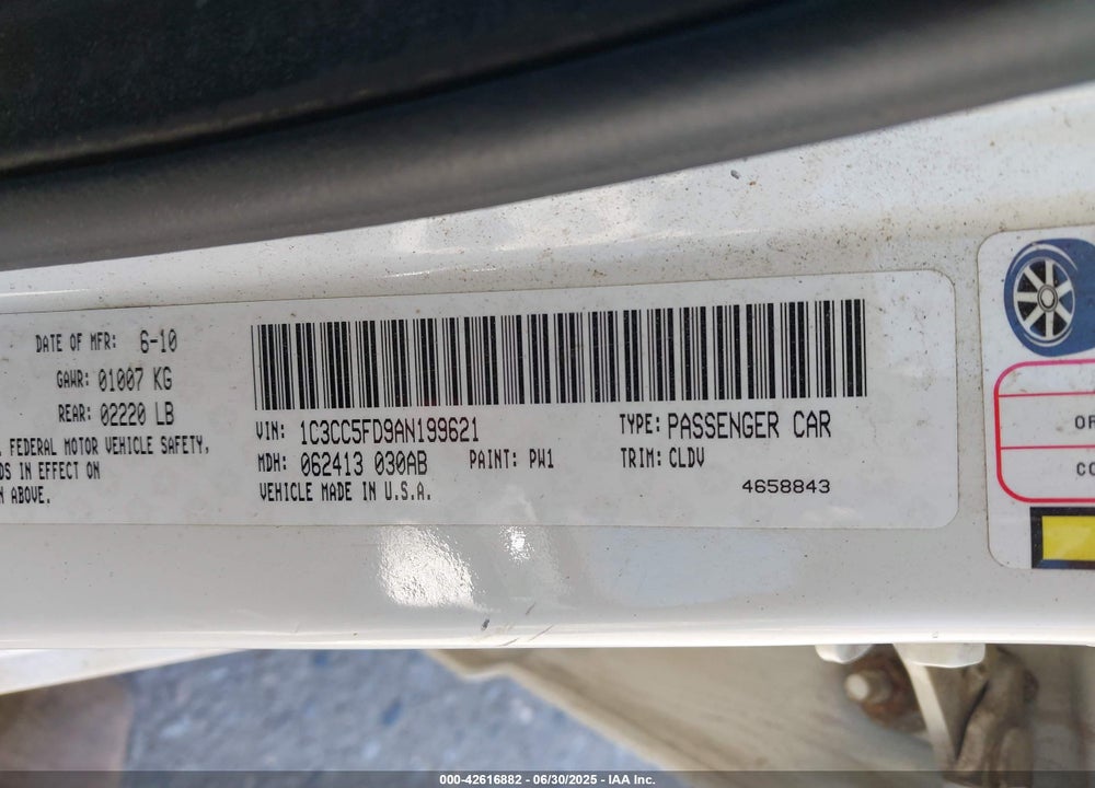 2010 CHRYSLER SEBRING VIN: 1C3CC5FD9AN199621