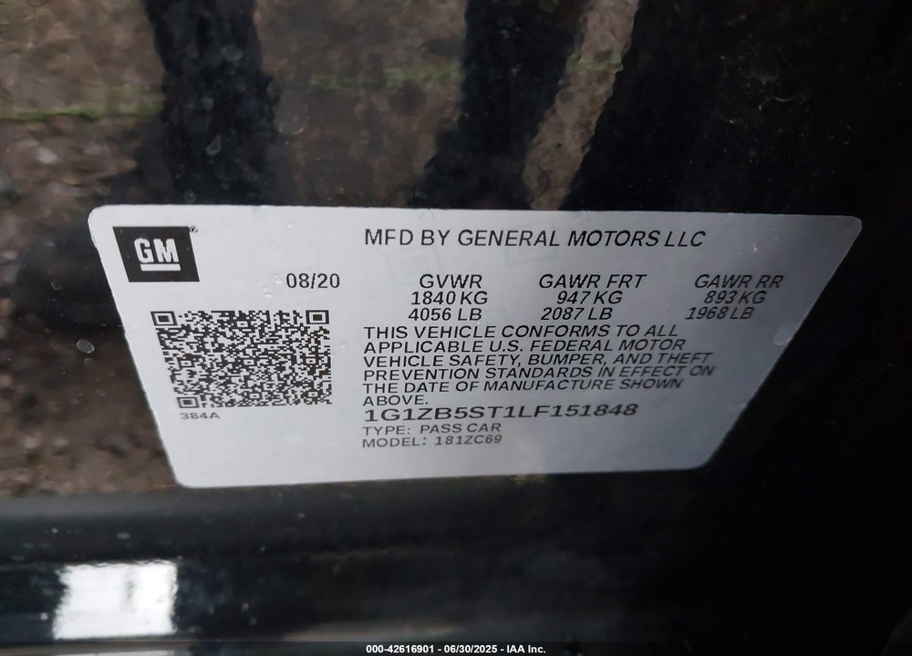 2020 CHEVROLET MALIBU VIN: 1G1ZB5ST1LF151848