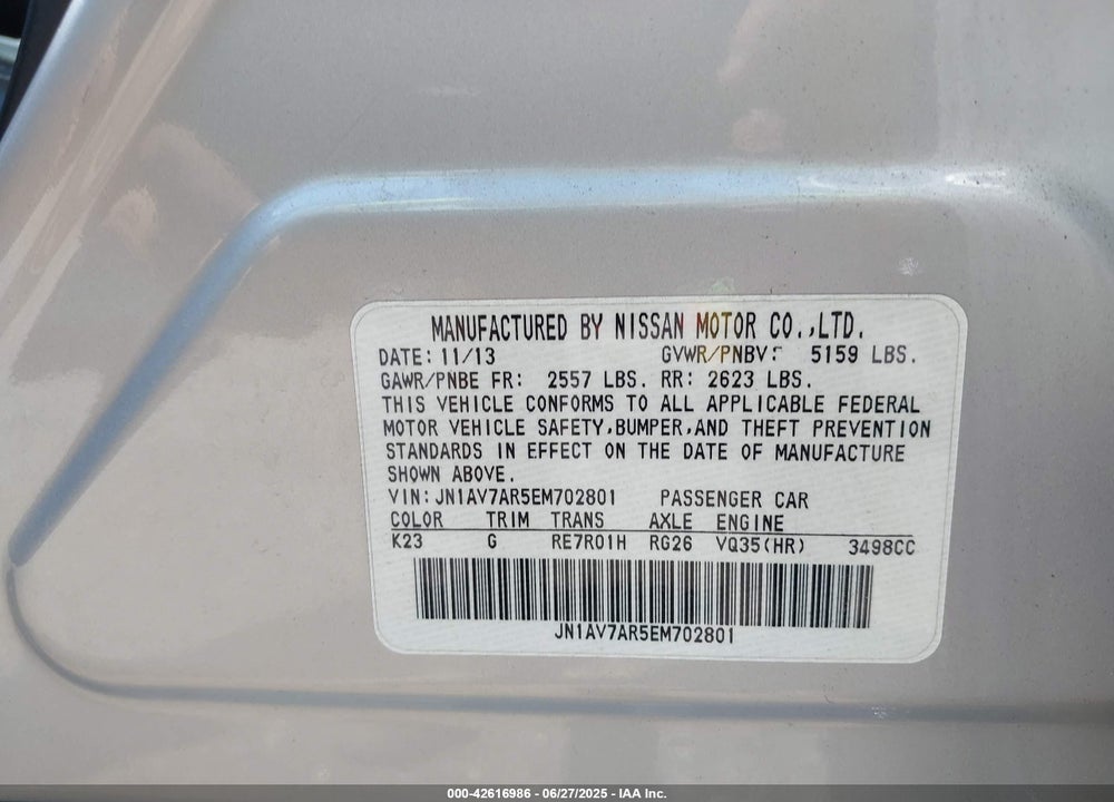 2014 INFINITI Q50 VIN: JN1AV7AR5EM702801