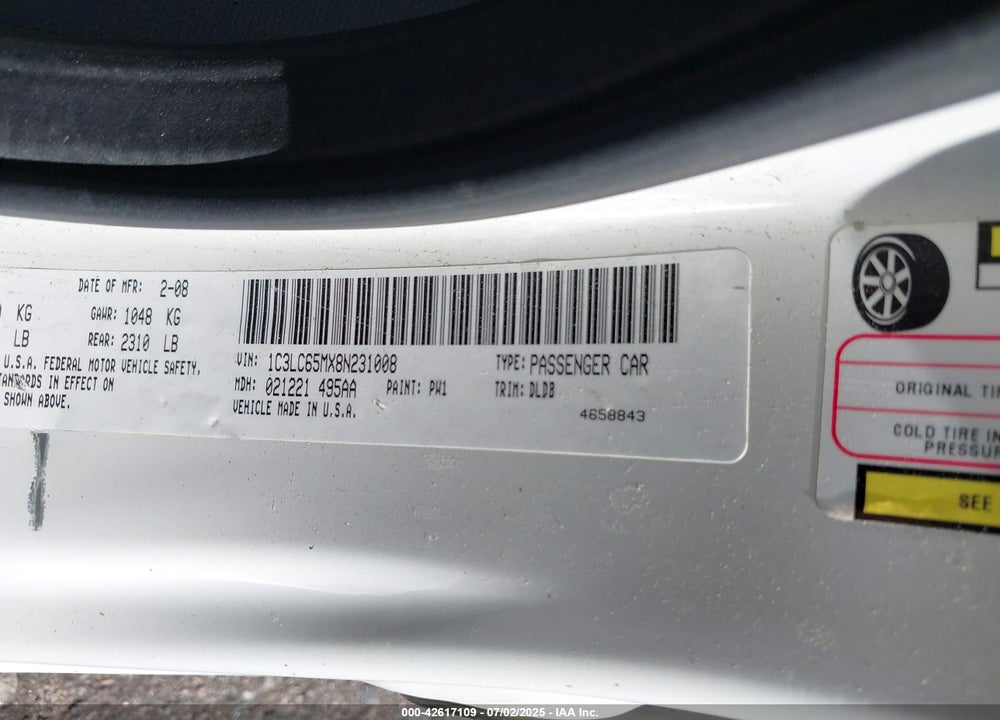 2008 CHRYSLER SEBRING LIMITED VIN: 1C3LC65MX8N231008