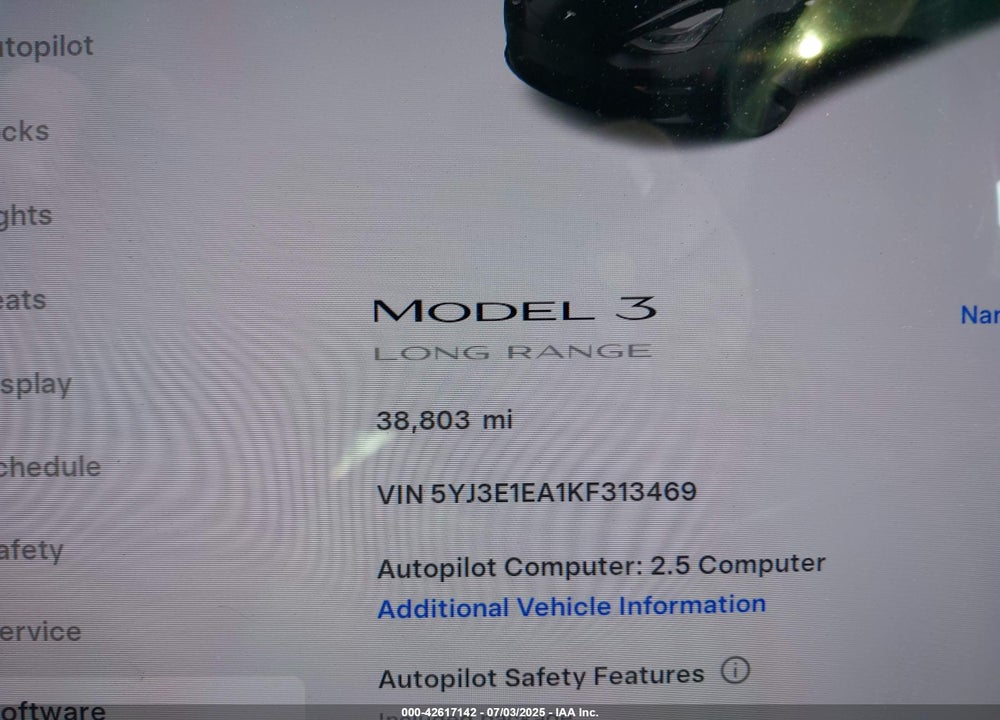 2019 TESLA MODEL 3 VIN: 5YJ3E1EA1KF313469