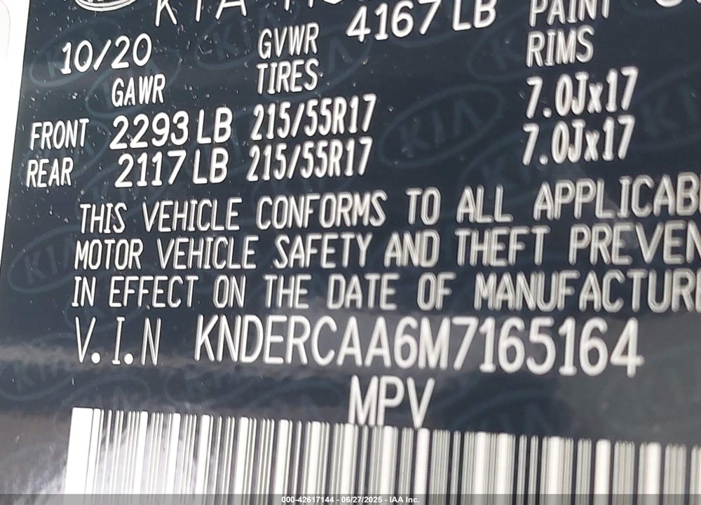 2021 KIA SELTOS VIN: KNDERCAA6M7165164
