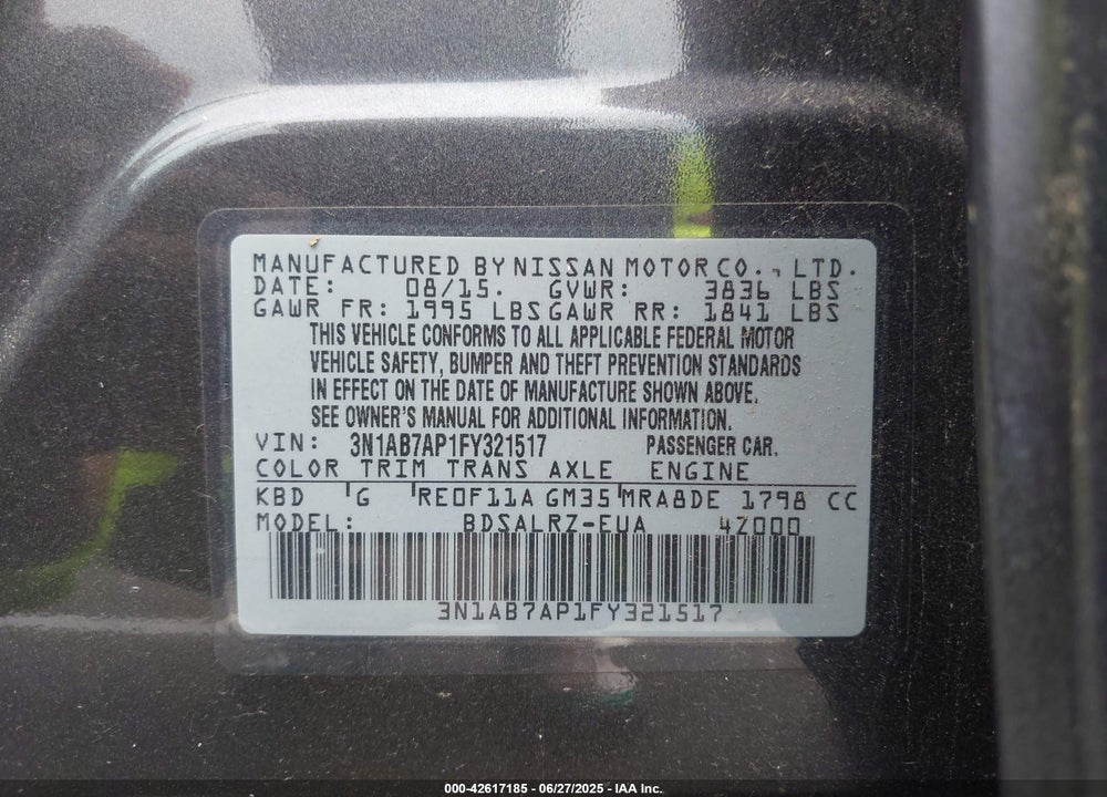 2015 NISSAN SENTRA VIN: 3N1AB7AP1FY321517