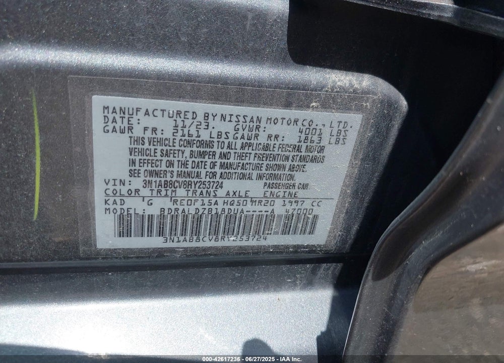 2024 NISSAN SENTRA VIN: 3N1AB8CV8RY253724