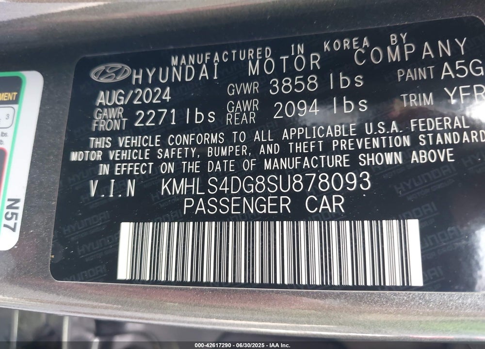 2025 HYUNDAI ELANTRA SEL CONVENIENCE VIN: KMHLS4DG8SU878093