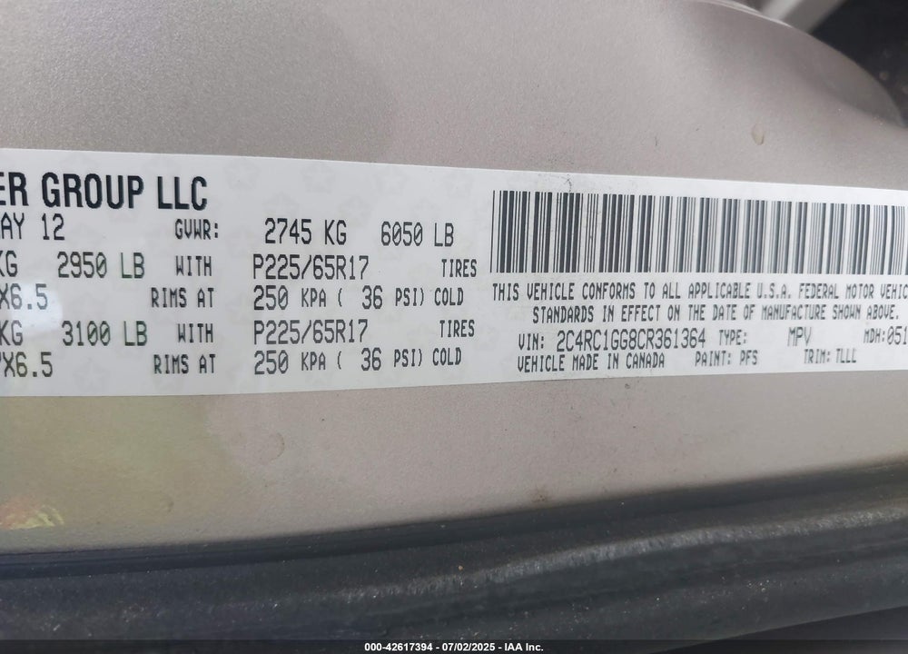 2012 CHRYSLER TOWN & COUNTRY LIMITED VIN: 2C4RC1GG8CR361364
