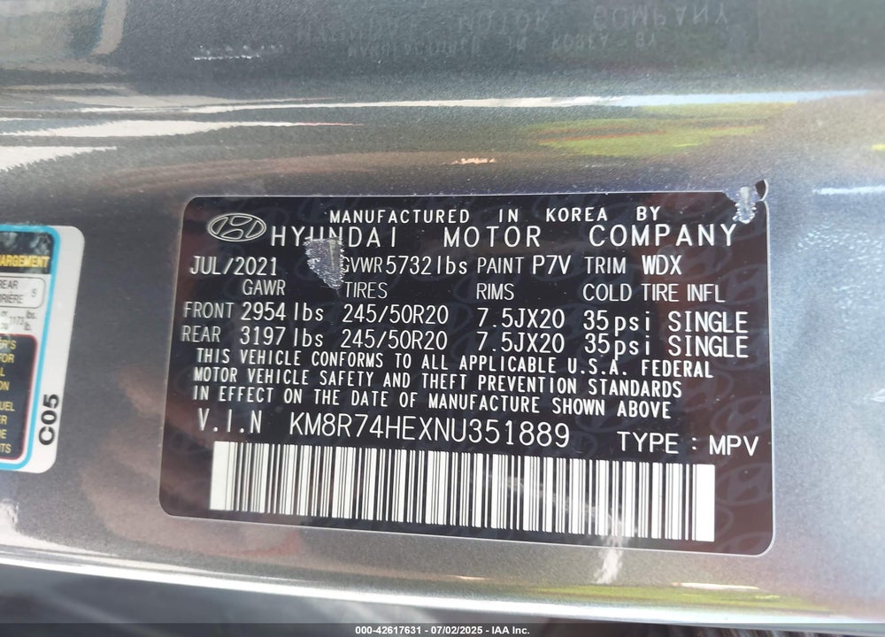 2022 HYUNDAI PALISADE VIN: KM8R74HEXNU351889