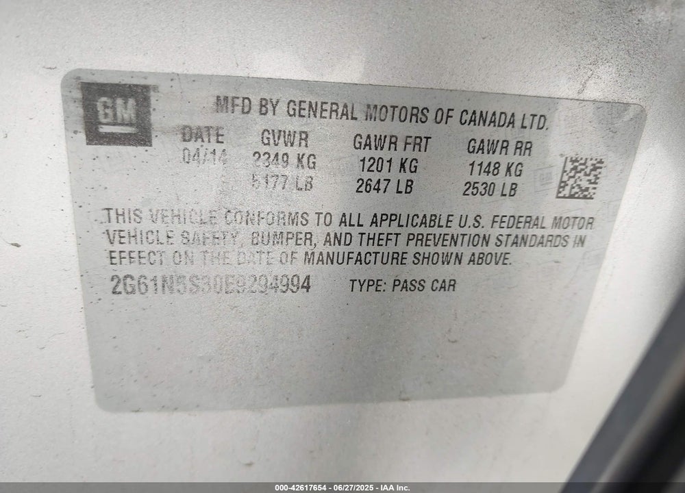2014 CADILLAC XTS VIN: 2G61N5S30E9294994