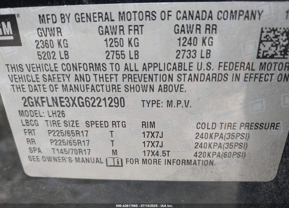 2016 GMC TERRAIN VIN: 2GKFLNE3XG6221290