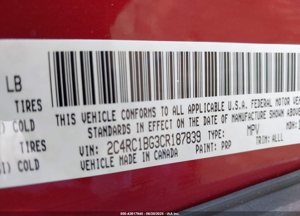 2012 CHRYSLER TOWN & COUNTRY VIN: 2C4RC1BG3CR187839