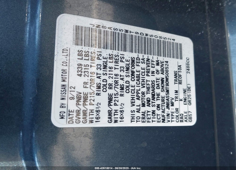 2013 NISSAN ROGUE VIN: JN8AS5MT9DW508524