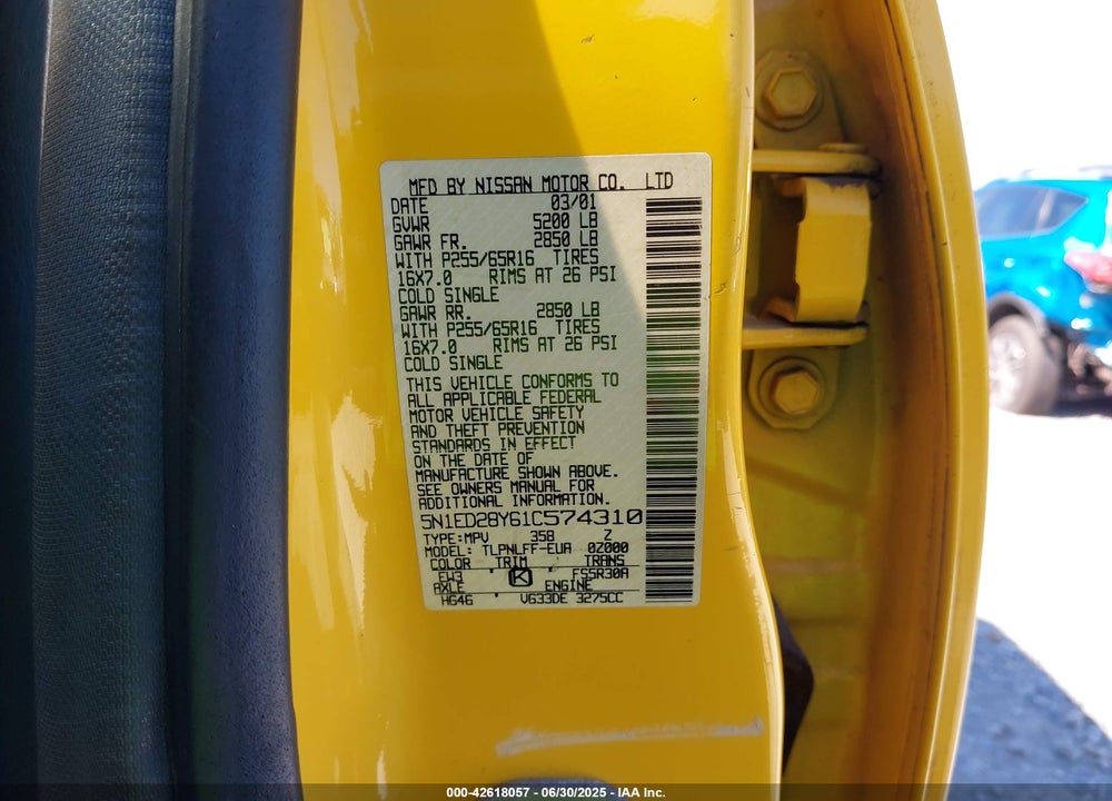 2001 NISSAN XTERRA SE VIN: 5N1ED28Y61C574310