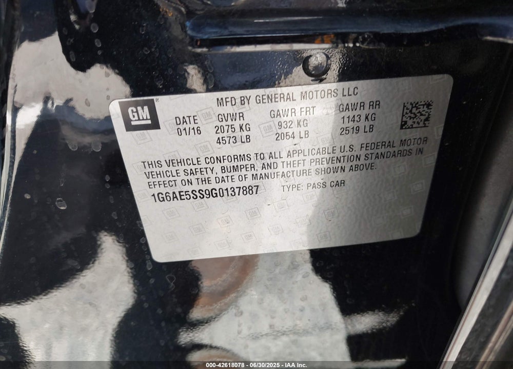 2016 CADILLAC ATS VIN: 1G6AE5SS9G0137887