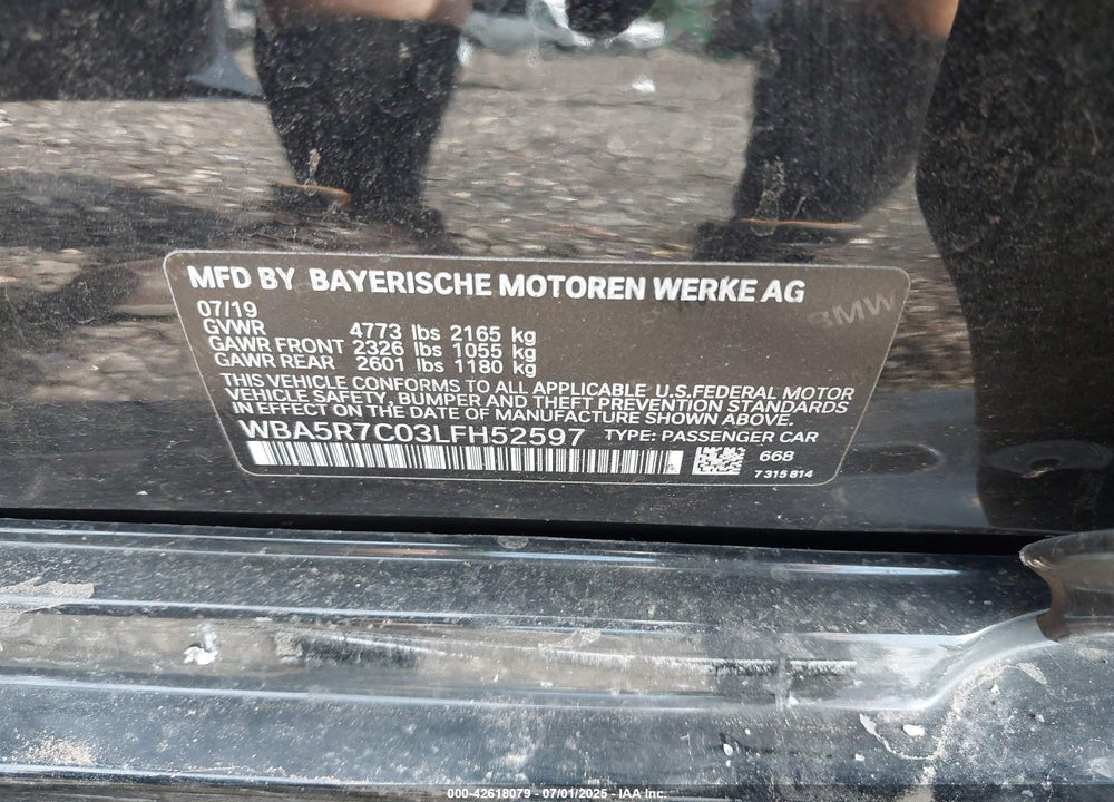 2020 BMW 3 SERIES VIN: WBA5R7C03LFH52597