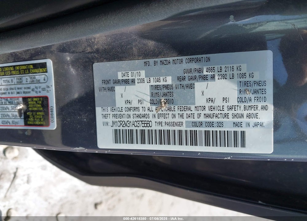 2010 MAZDA 5 VIN: JM1CR2W31A0375560