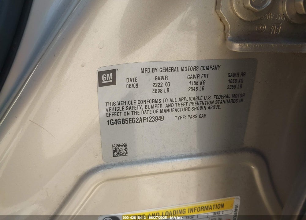 2010 BUICK LACROSSE VIN: 1G4GB5EG2AF123949