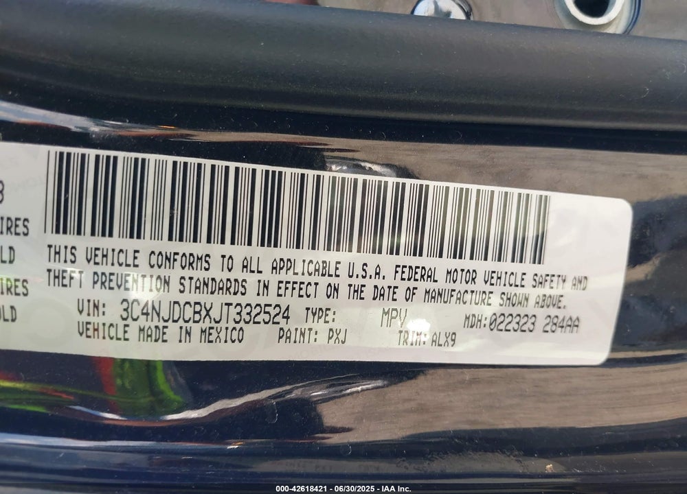 2018 JEEP COMPASS VIN: 3C4NJDCBXJT332524