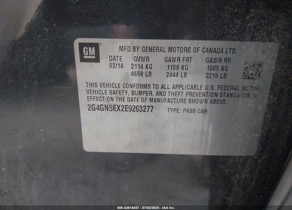 2014 BUICK REGAL VIN: 2G4GN5EX2E9263277