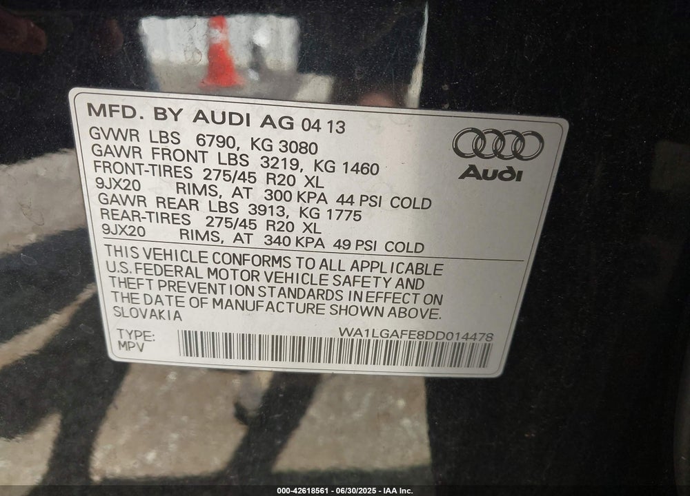2013 AUDI Q7 VIN: WA1LGAFE8DD014478