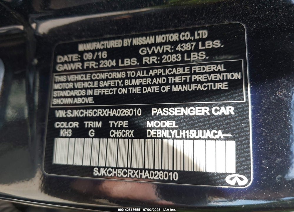 2017 INFINITI QX30 VIN: SJKCH5CRXHA026010