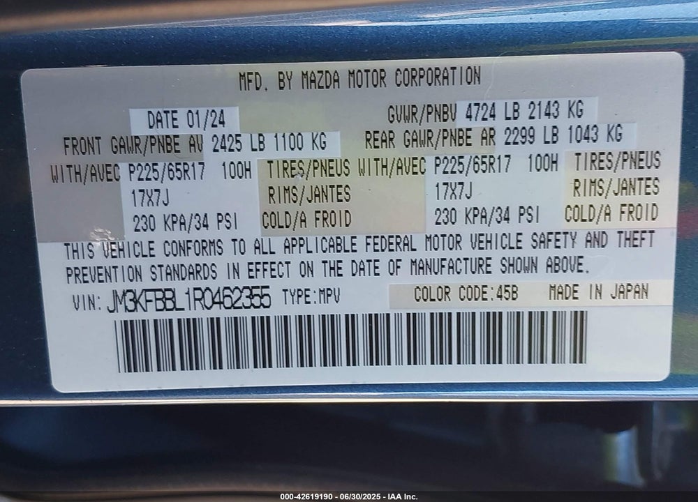 2024 MAZDA CX-5 VIN: JM3KFBBL1R0462355