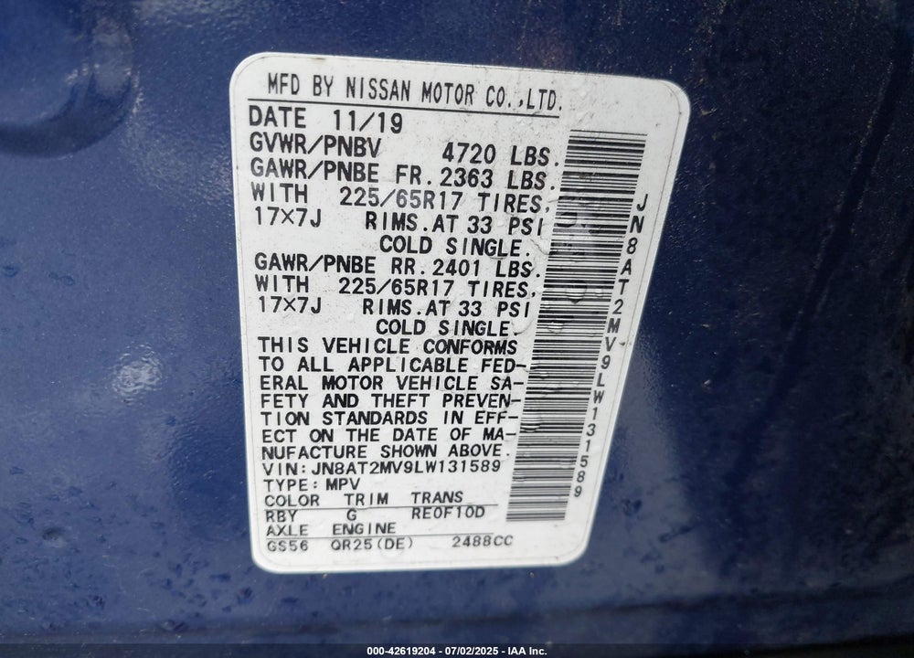 2020 NISSAN ROGUE VIN: JN8AT2MV9LW131589
