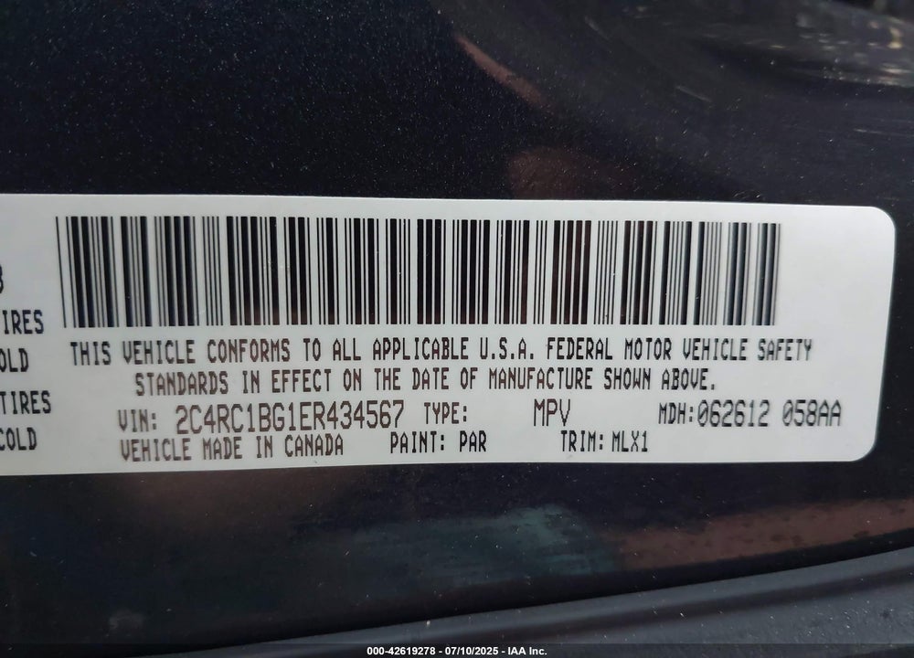 2014 CHRYSLER TOWN & COUNTRY TOURING VIN: 2C4RC1BG1ER434567