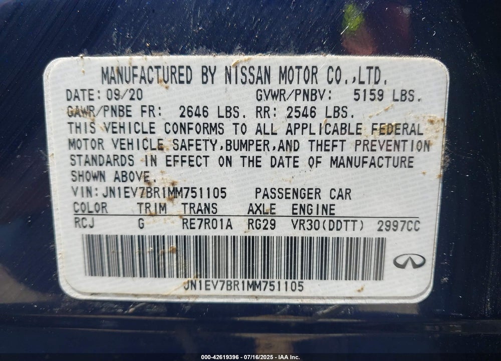2021 INFINITI Q50 VIN: JN1EV7BR1MM751105