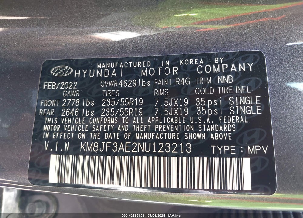 2022 HYUNDAI TUCSON VIN: KM8JF3AE2NU123213