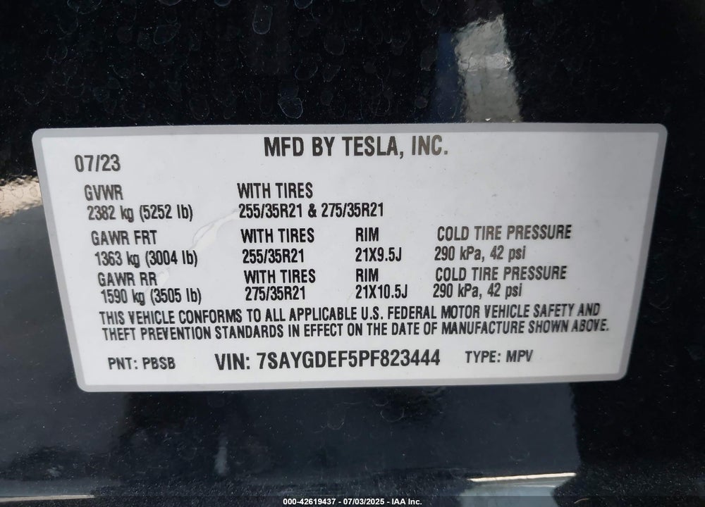 2023 TESLA MODEL Y PERFORMANCE DUAL MOTOR ALL-WHEEL DRIVE VIN: 7SAYGDEF5PF823444