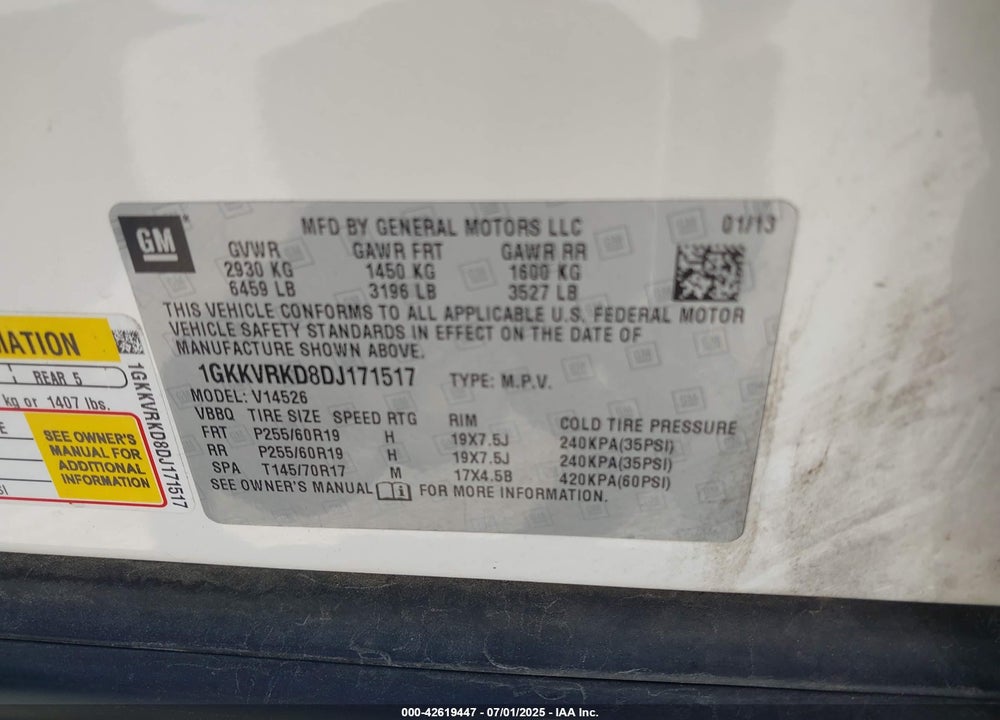 2013 GMC ACADIA VIN: 1GKKVRKD8DJ171517