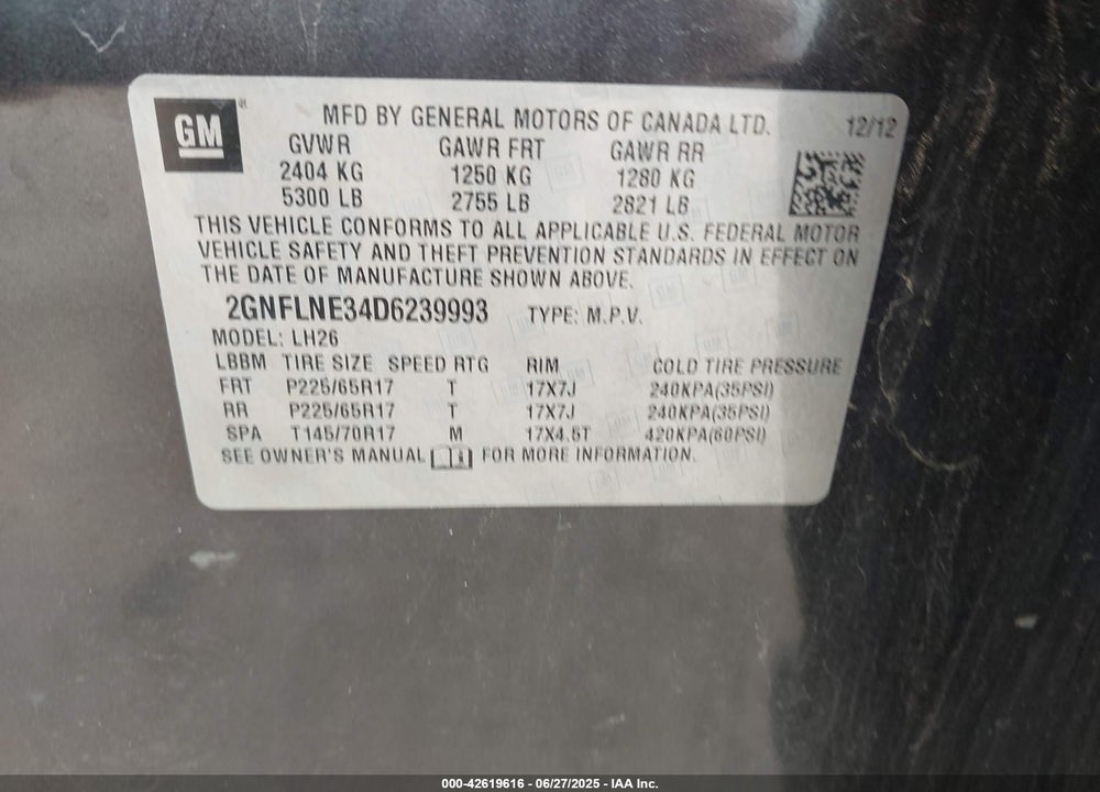 2013 CHEVROLET EQUINOX 2LT VIN: 2GNFLNE34D6239993