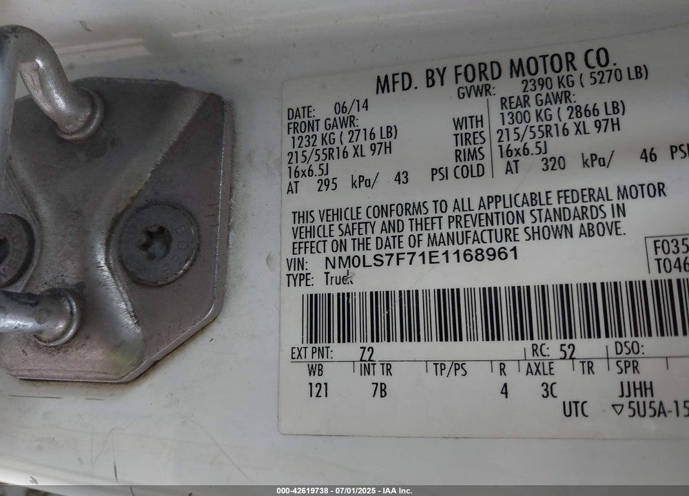 2014 FORD TRANSIT CONNECT XLT VIN: NM0LS7F71E1168961
