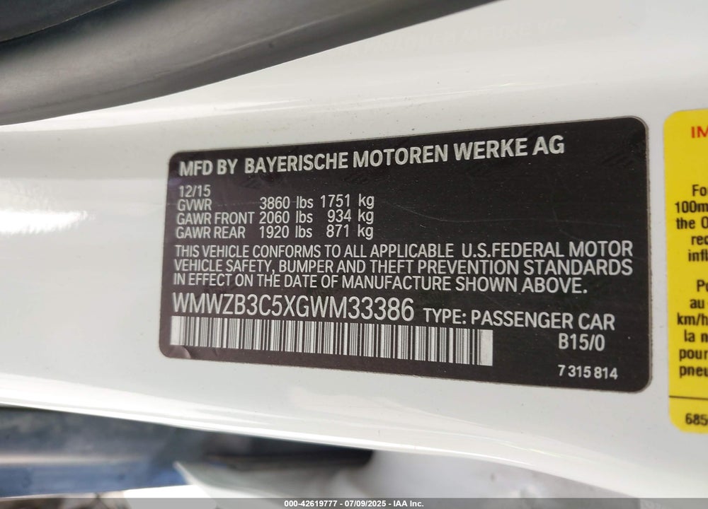 2016 MINI COOPER COUNTRYMAN VIN: WMWZB3C5XGWM33386