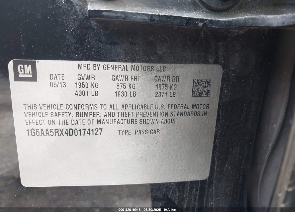 2013 CADILLAC ATS VIN: 1G6AA5RX4D0174127