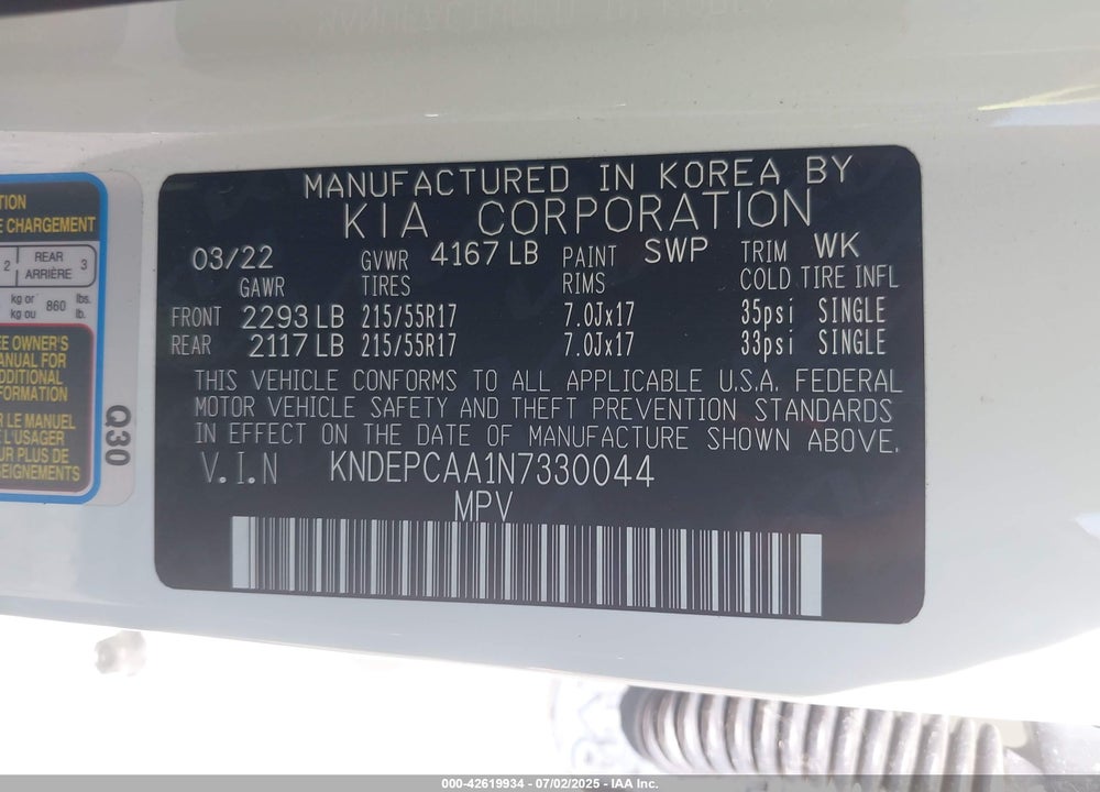 2022 KIA SELTOS VIN: KNDEPCAA1N7330044