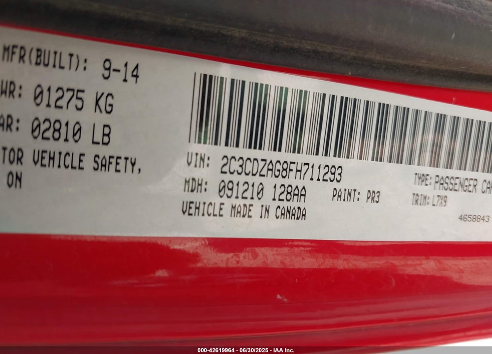 2015 DODGE CHALLENGER VIN: 2C3CDZAG8FH711293