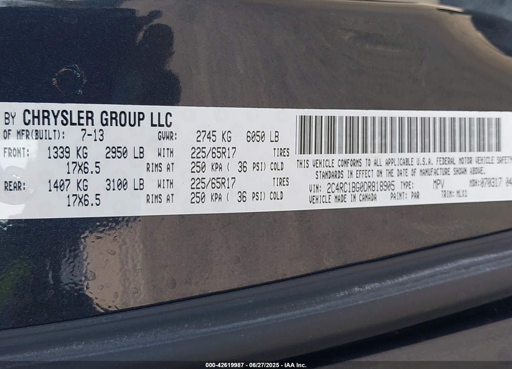 2013 CHRYSLER TOWN & COUNTRY TOURING VIN: 2C4RC1BG0DR818905
